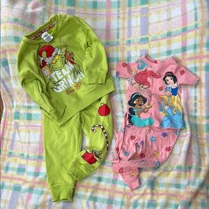 Green Grinch Pajama Set and Pink Disney Princess Onesie